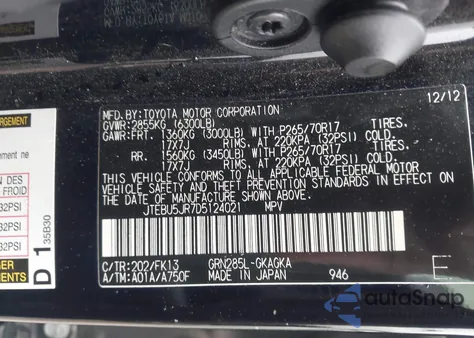 2013 Toyota 4Runner Sr5 z USA, uszkodzony, nr VIN JTEBU5JR7D5124021